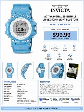 Invicta Activa Digital Essentials Unisex Watch - Light Blue